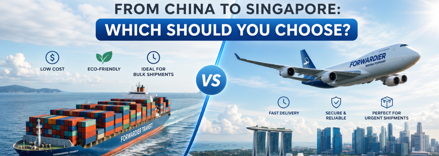 Could you generate a header image for my Blog post on my webpage forwardier.com ? Title- Sea Freight vs Air Freight from China to Singapore- Which Should You Choose?